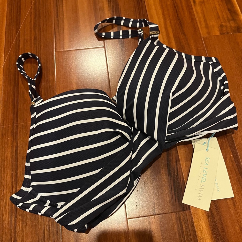 Sea Level Swim Bikini Top Charmarel Blue Stripe Night Sky Underwire New US 12